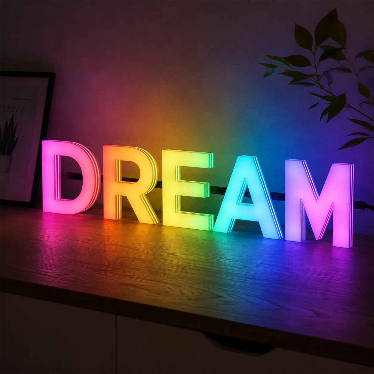 RGB color changing LED logo sign with gradient neon colors