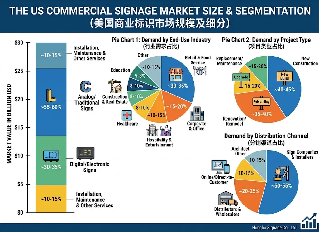 US commercial signage market size chart by segment