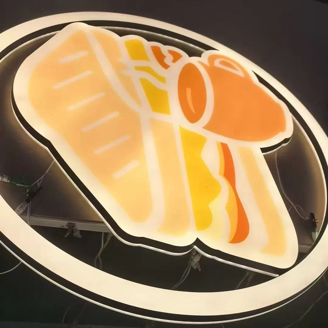 custom UV printed mini LED logo sign with illuminated acrylic border